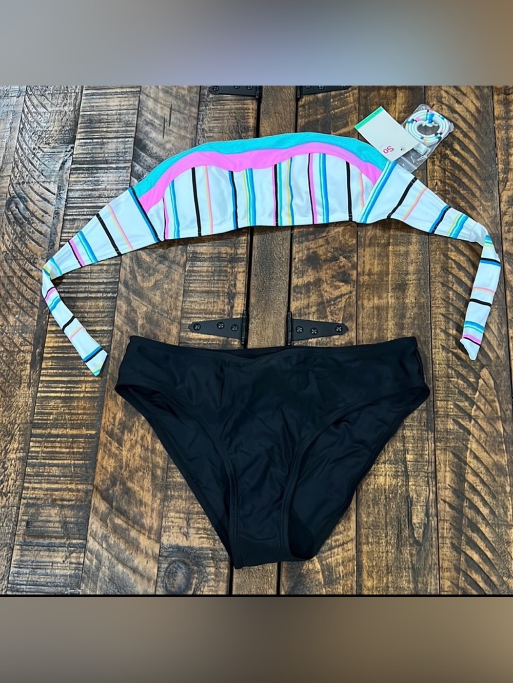 Black & colorful strips Bikini size medium